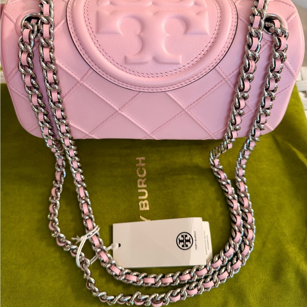 NWT Tory Burch Pink Soft Fleming Quilted Convertible Shoulder Bag Pink Plié